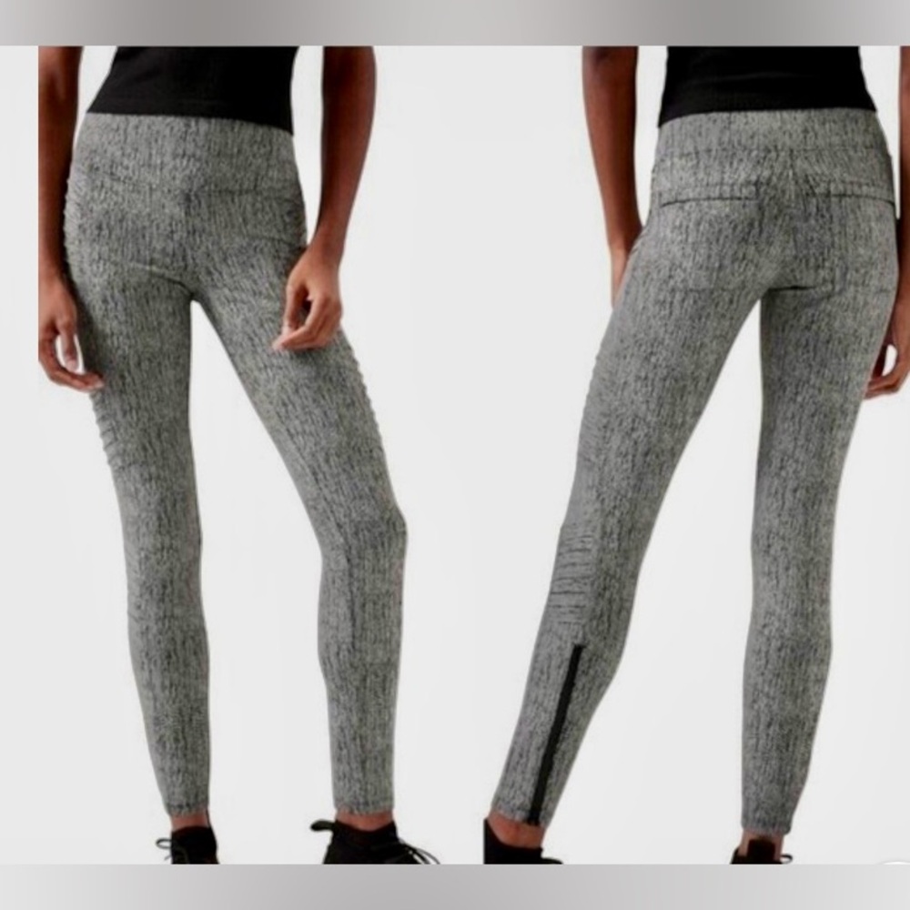 Athleta Delancey White & Black Moto Textured/Patterned Leggings